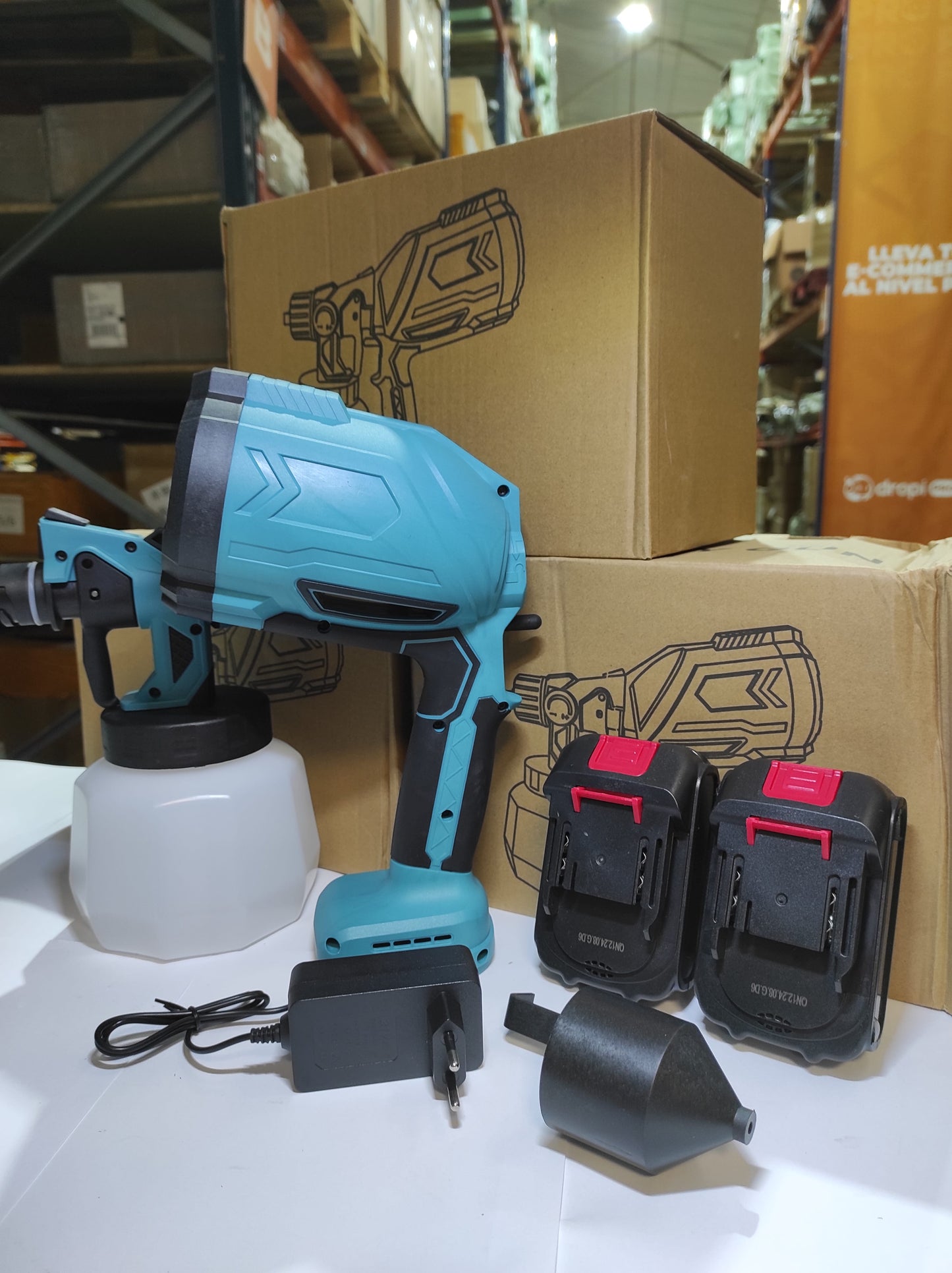 Pistola para Pintar Eléctrica Inalámbrica 18V con Doble Batería y 1000ml de Capacidad