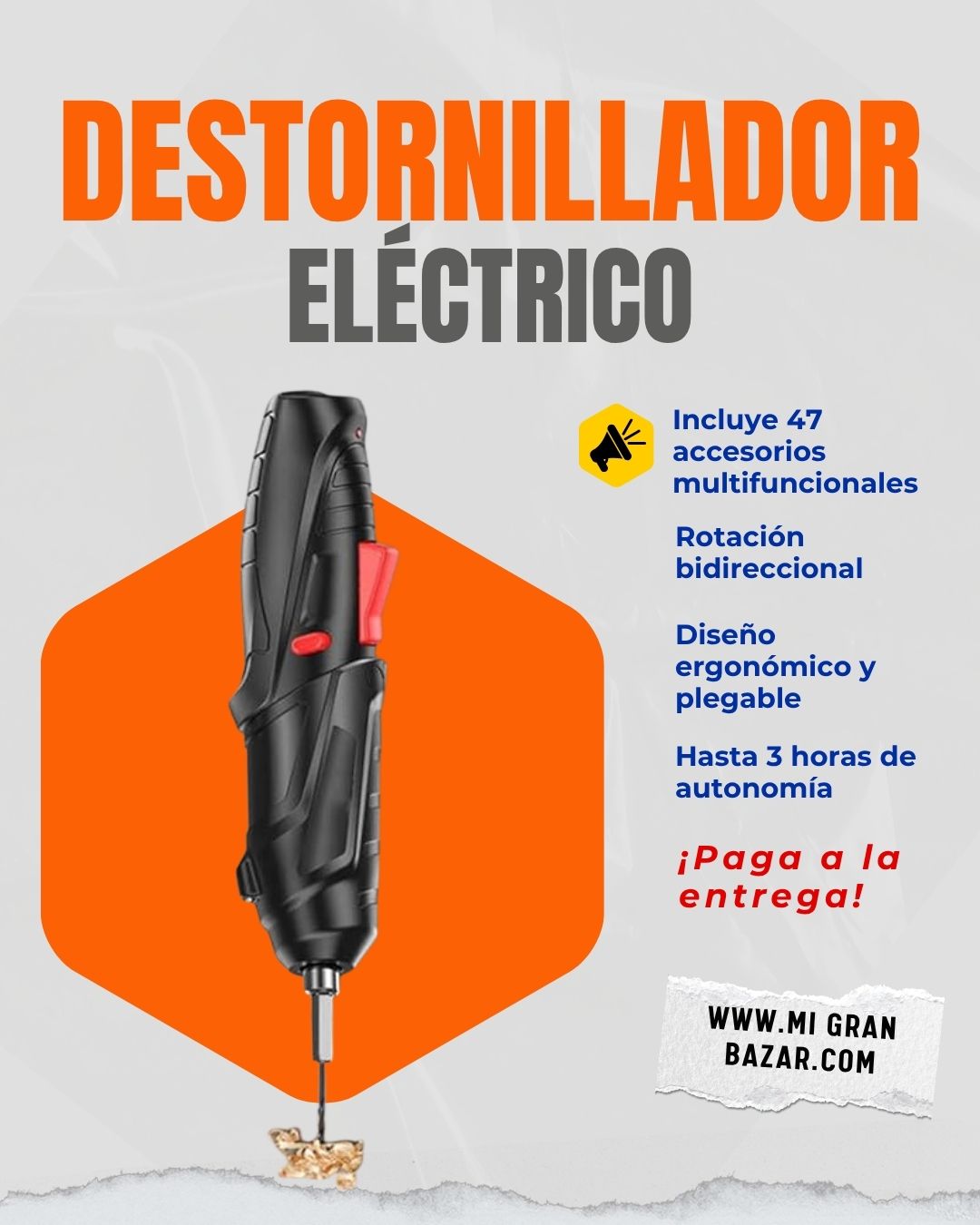 🔧⚡ ¡Atornilla, Repara y Crea sin Esfuerzo! Kit Destornillador Eléctrico 47 en 1 Recargable