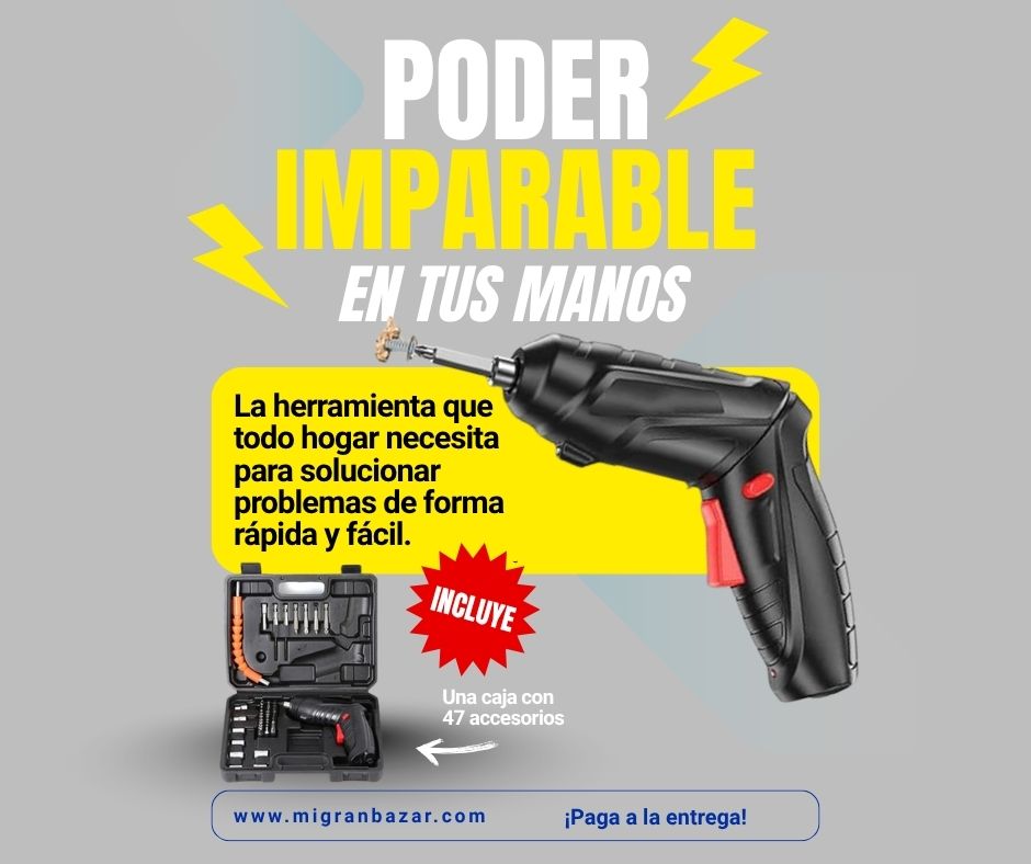 🔧⚡ ¡Atornilla, Repara y Crea sin Esfuerzo! Kit Destornillador Eléctrico 47 en 1 Recargable