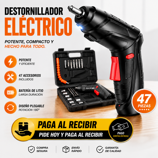 🔧⚡ ¡Atornilla, Repara y Crea sin Esfuerzo! Kit Destornillador Eléctrico 47 en 1 Recargable